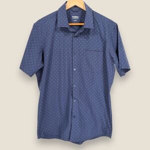 Teren Daily Driver Performance Button Shirt Men Large Navy Blue Wicking Stretch